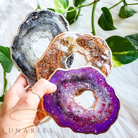 Candle Coaster, Resin Mini Geode, Brown - Picture 6 of 7